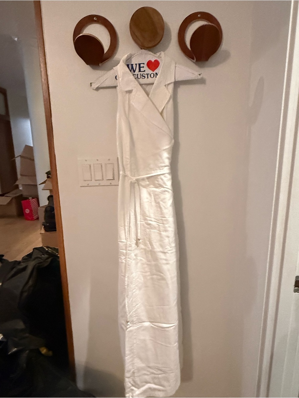 White Wrap Maxi Dress in linen with Tie Waist